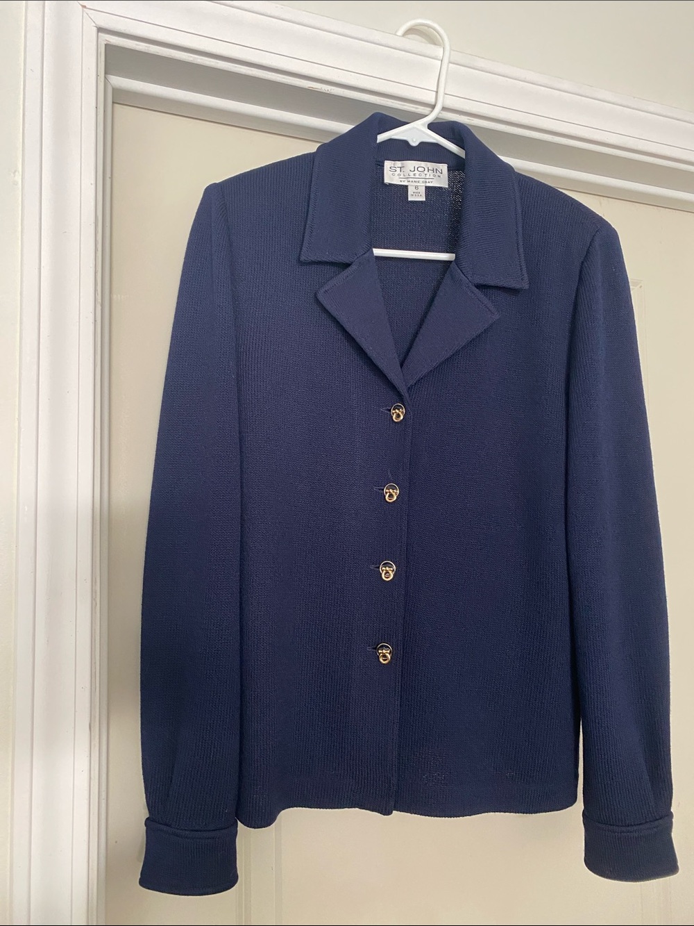 St. John Collection Navy Knit Blazer with Gold Buttons size 6
